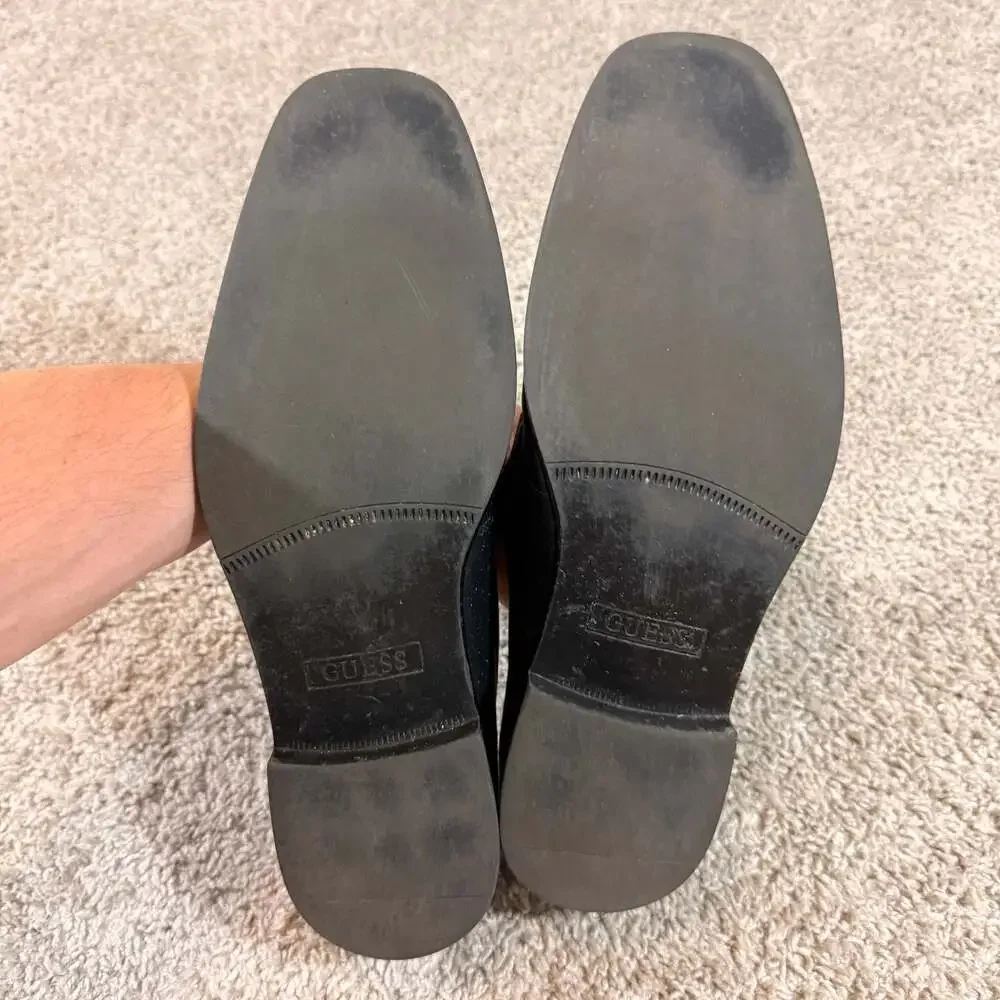 Guess Mens Dress Loafers Black Slip On Metal Logo Square Toe Shoes 11‎ EUC